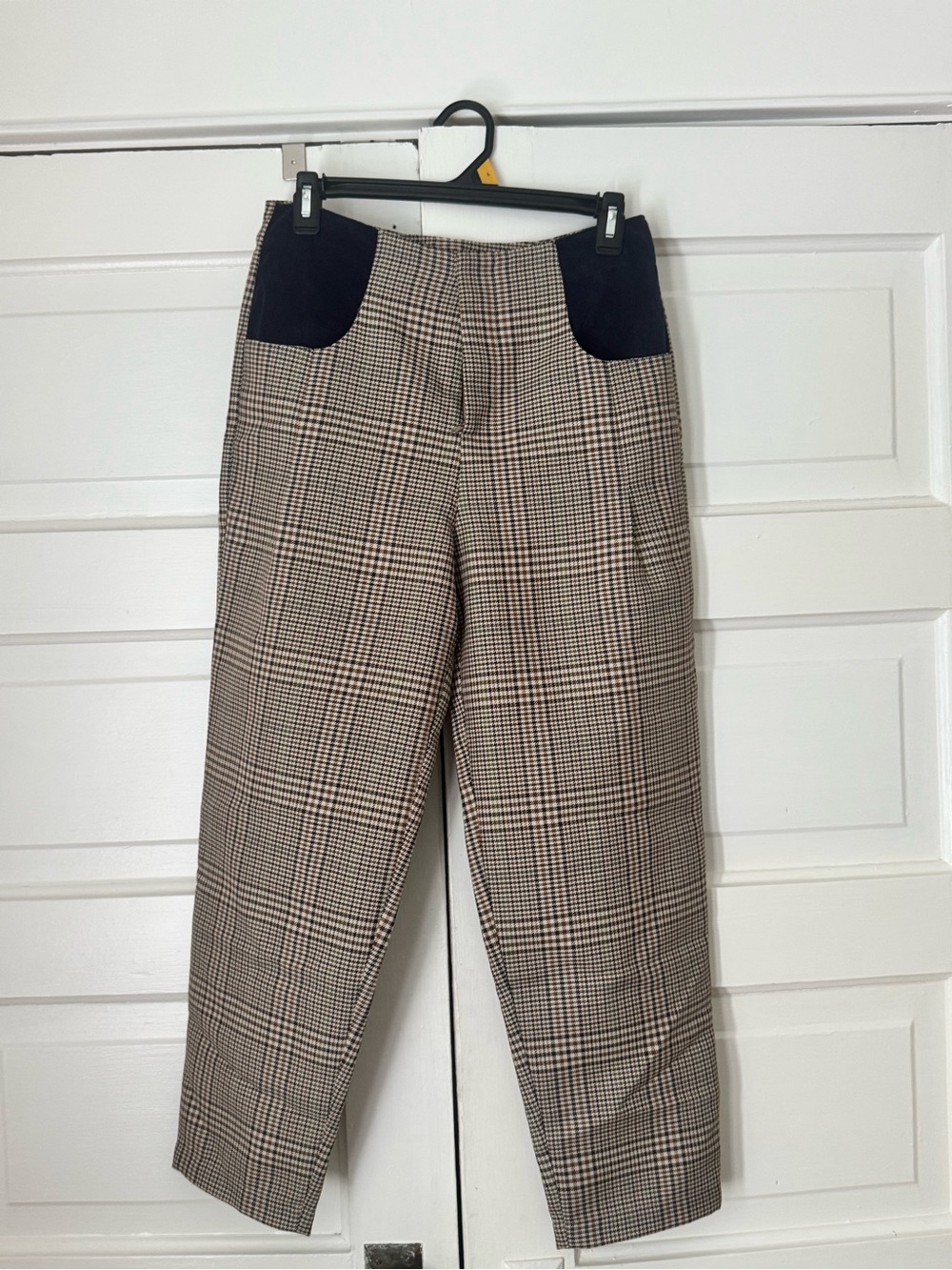 Ciao Lucia Brown Glen Plaid Chinos with Black Pocket Accents